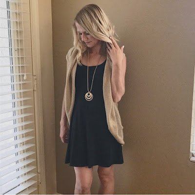 Thrifty Wife, Happy Life- Cardimom worn with a black sundress