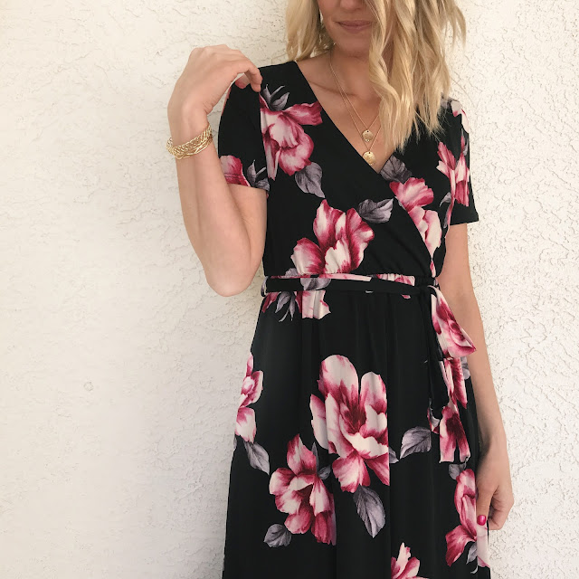 Thrifty Wife, Happy Life || winter floral hi-low wrap dress with Pink Blush