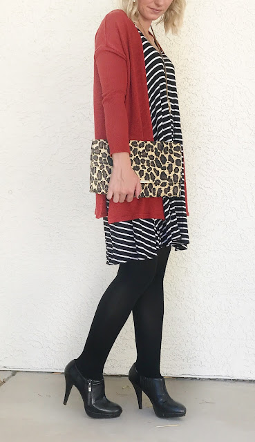 Thrifty Wife, Happy Life- Orange cadigan with stripes and leopard