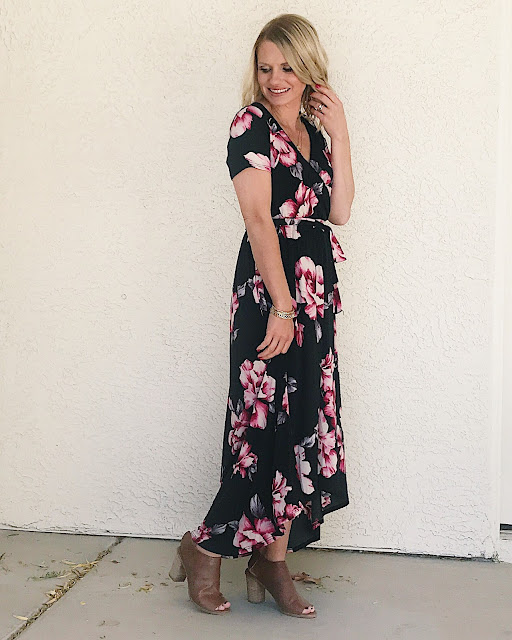 Thrifty Wife, Happy Life || Pink Blush floral hi-low wrap dress 
