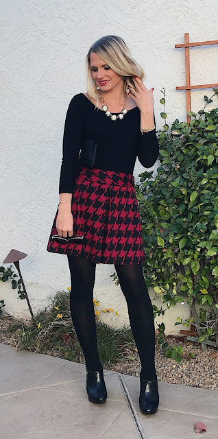Christmas outfit with Red houndstooth skirt
