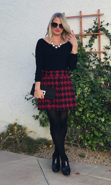 Christmas outfit with Red houndstooth skirt