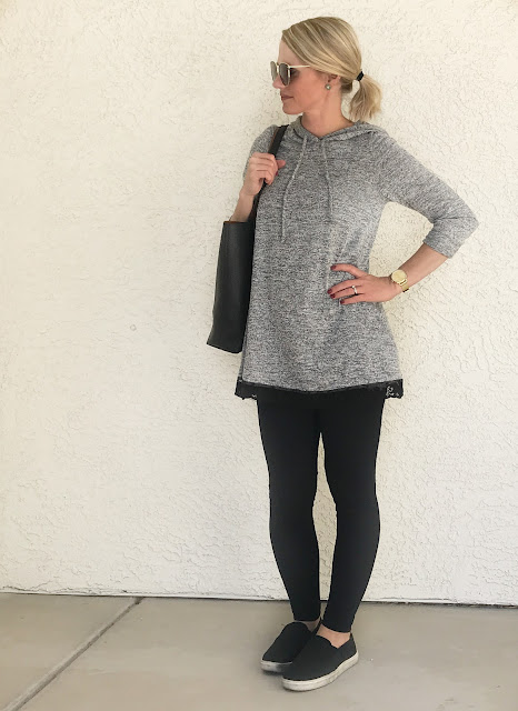 Thrifty Wife, Happy Life | Casual grey hoodie sweater with lace trim