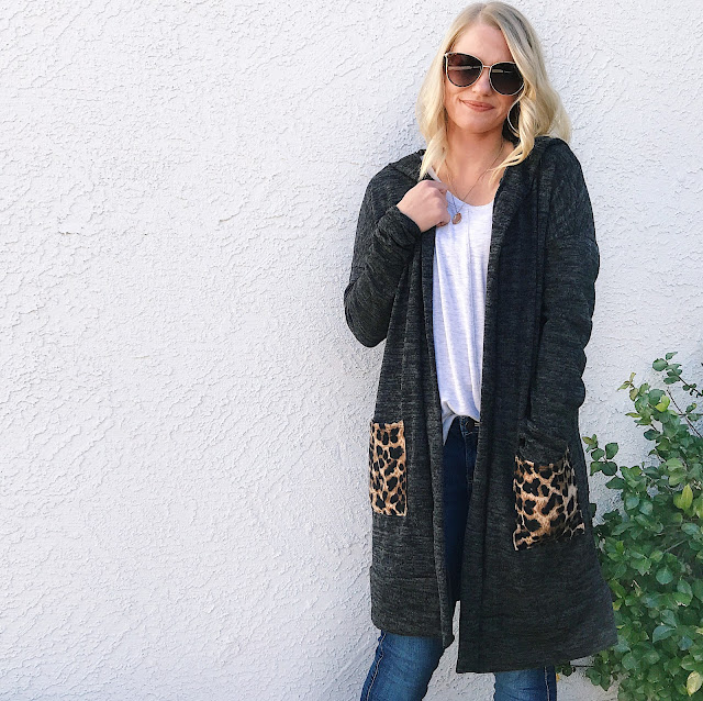 PinkBlush leopard pocket cardigan