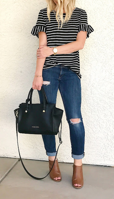 Thrifty Wife, Happy Life- Shein Reveiw- Stripe top with ruffle sleeves