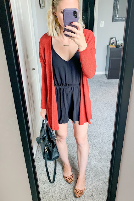 Early fall outfit | Romper with cardigan