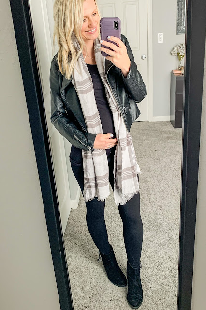 Moto jacket maternity outfit