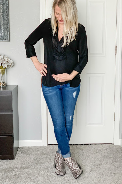 Date night outfit idea with snakeskin booties