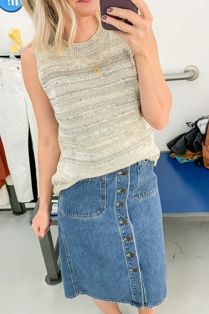 Sweater tank and denim skirt #sweatertank