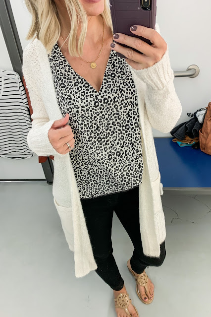 Leopard tank with cozy cardigan #leopard #cozycardigan