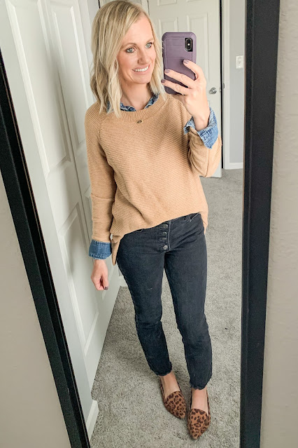 Black button fly jean outfit