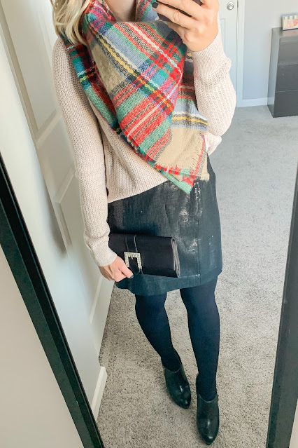 Plaid scarf with sequin skirt
