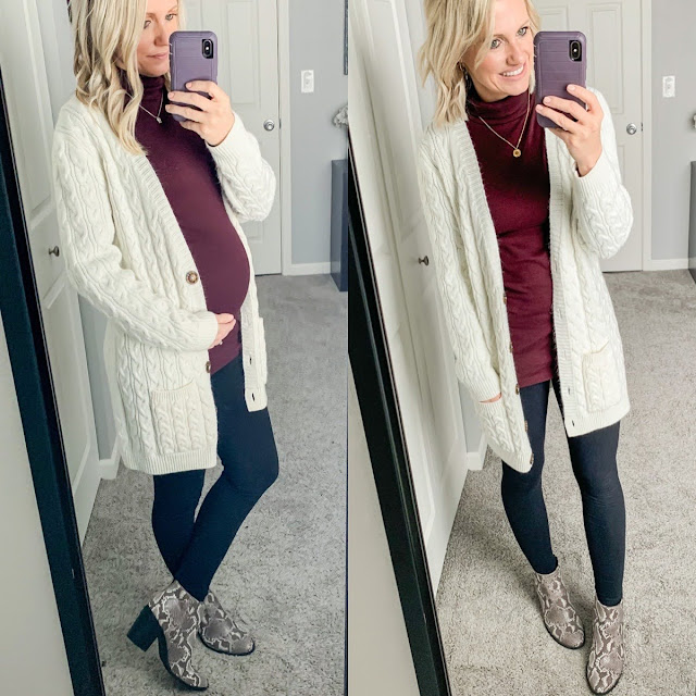 Turtleneck with leggings maternity outfit