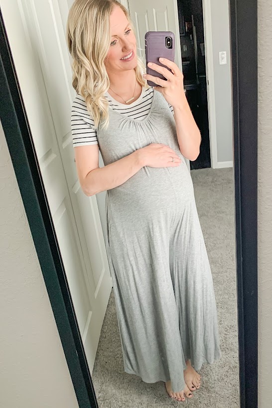 Non-maternity jumpsuit that I wore during my 3rd trimester. Part of my essential maternity clothes collection.
