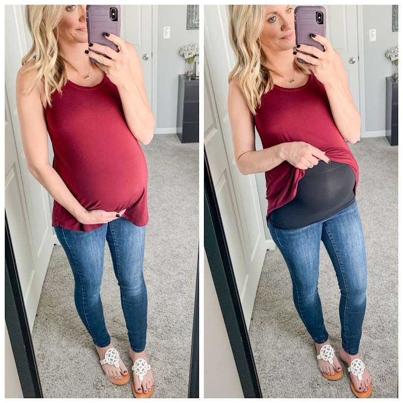 Maternity belly band to help wear your non maternity jeans through pregnancy A belly band is an essential maternity clothing item for me.