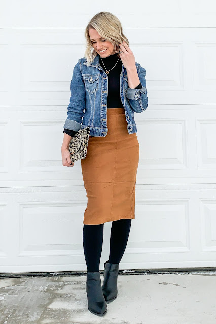 How to Wear a Faux Suede Pencil Skirt