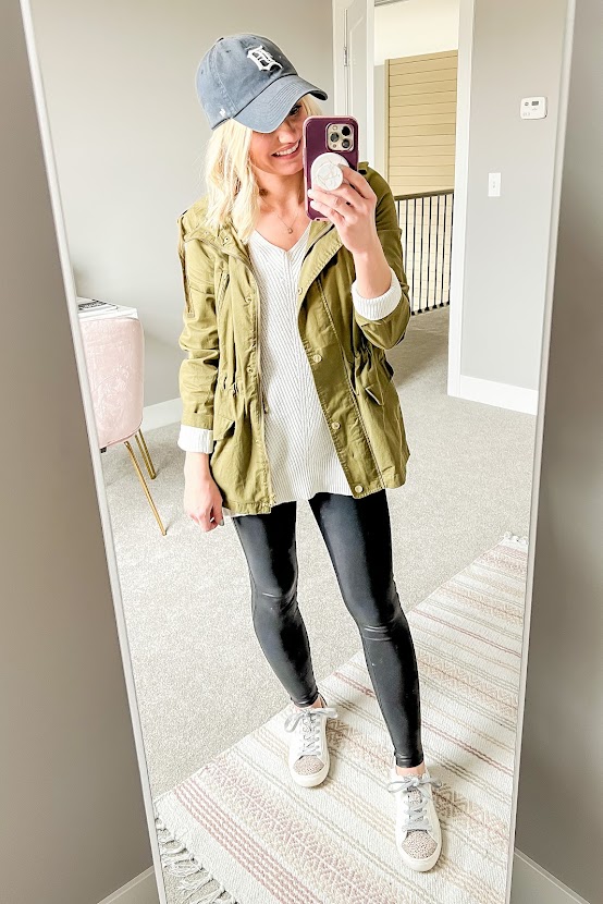 Olive utility jacket with leggings