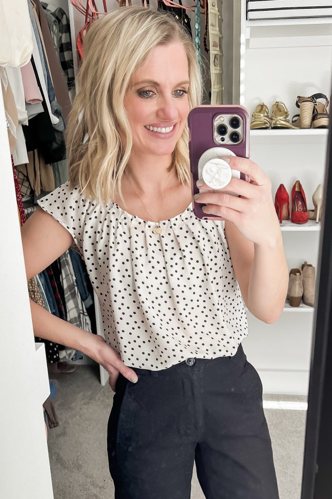 polka-dot blouse