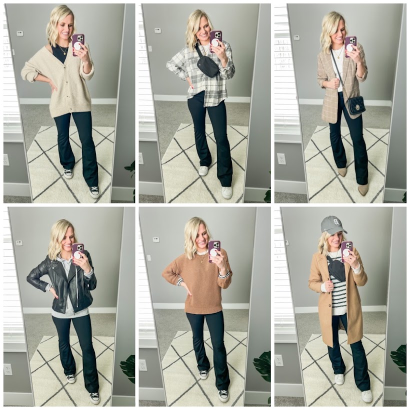 6 outfits with flare leggings