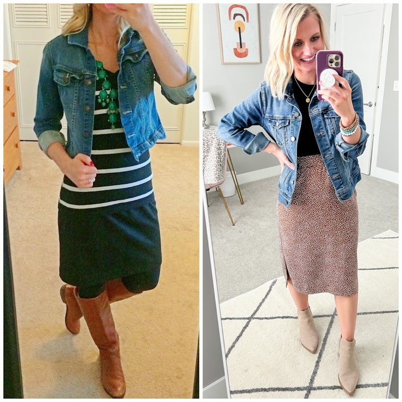 What I wore then vs. what I wore now. Updating this pencil skirt outfit.