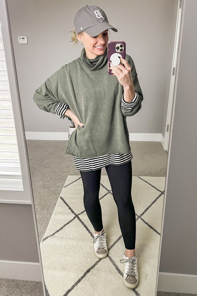 green turtleneck sweatshirt
