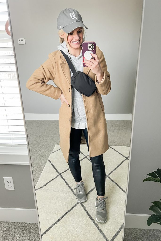 Hoodie sweatshirt with a wool coat