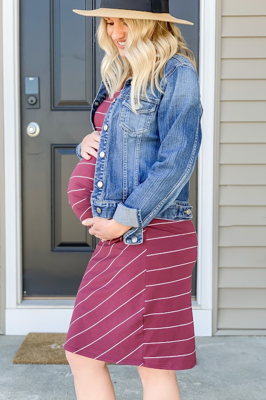 Fitted maternity dress A fitted maternity dress that shows off your baby bump is an essential maternity clothing item.