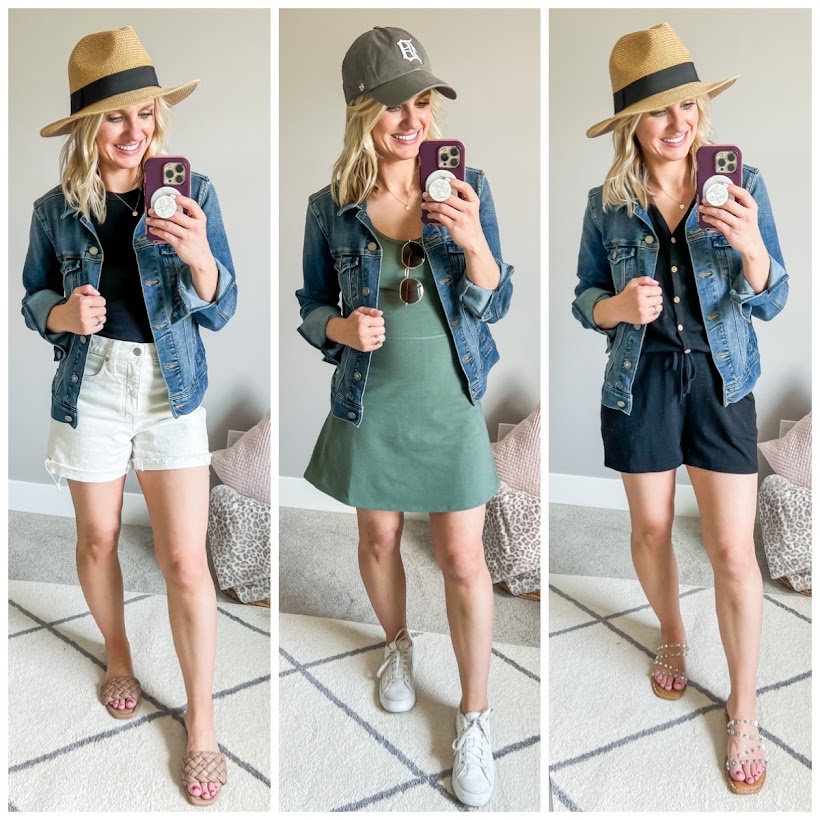 3 ways to wear a denim jacket for summer.
