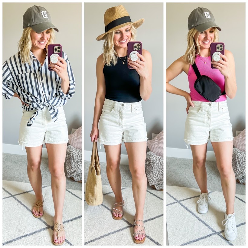 3 ways to wear white shorts for summer.