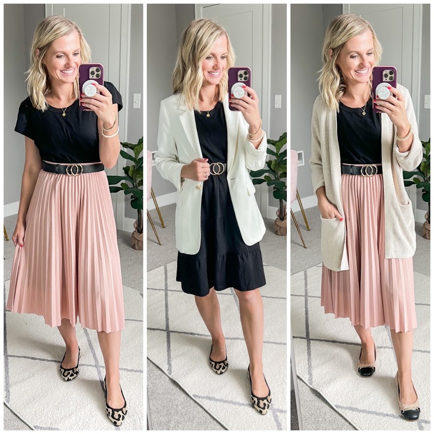 Teacher capsule wardrobe- 3 ways to wear a black dress.