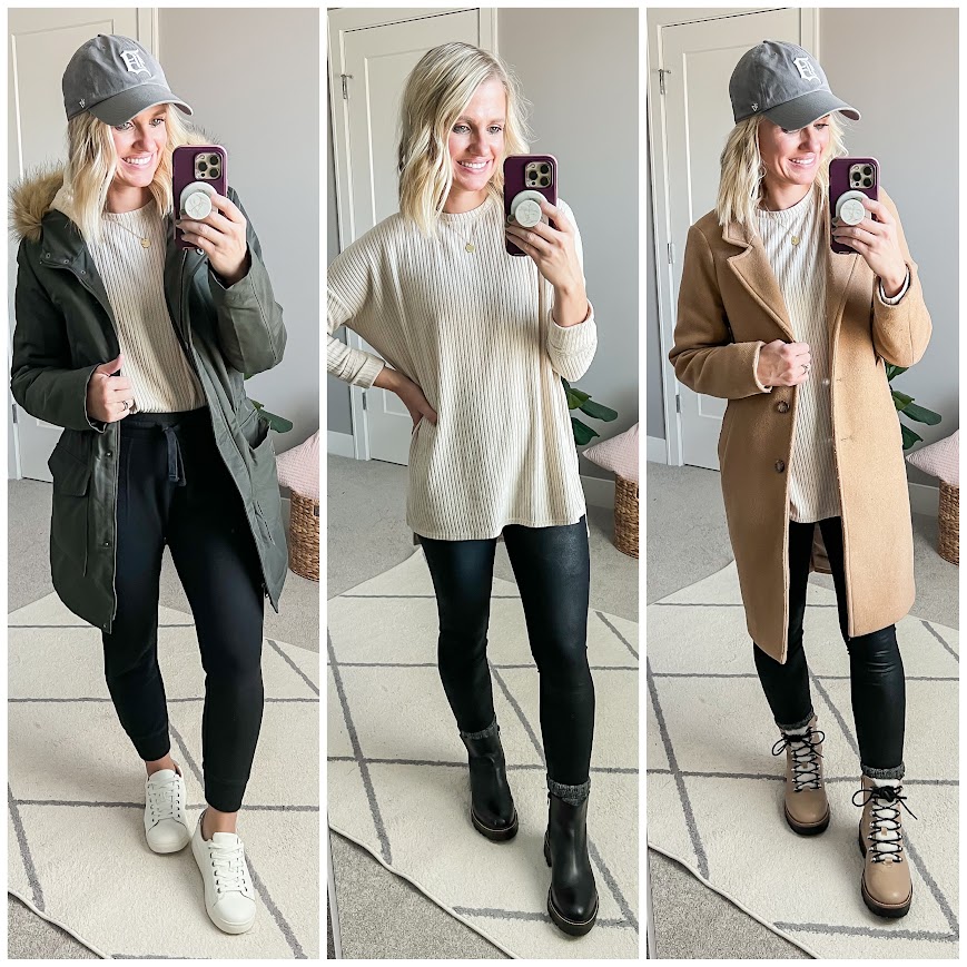 Winter capsule wardrobe. 3 casual mom outfits.