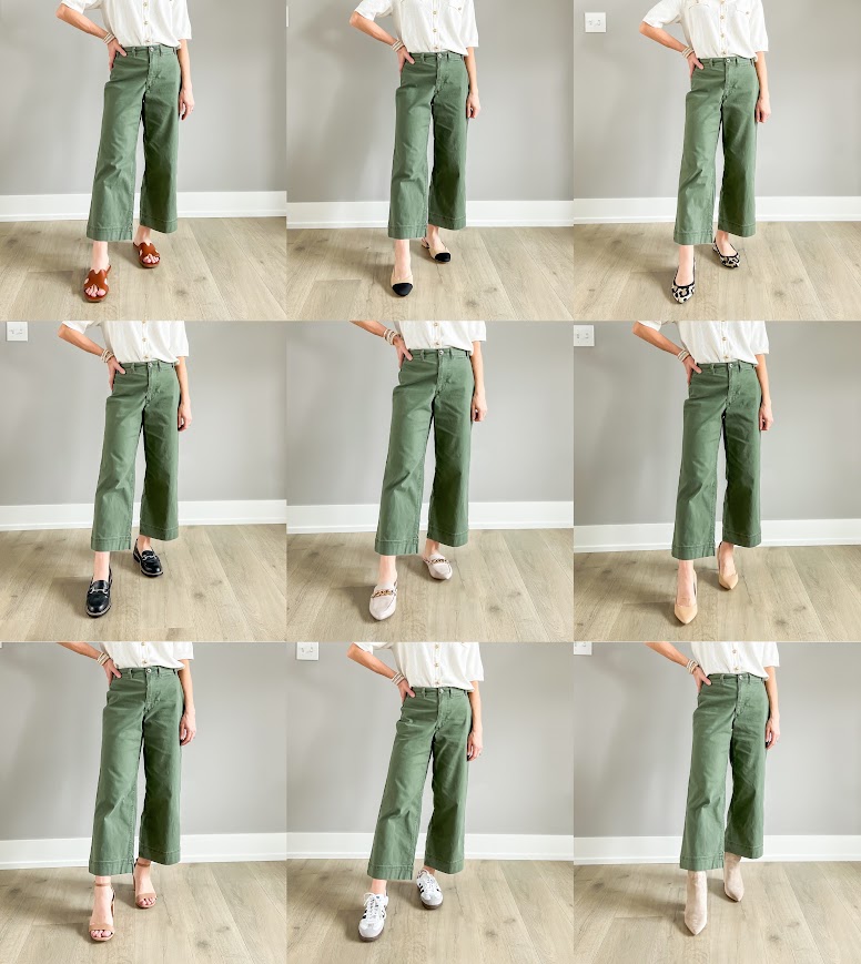 9 different shoe options to pair with cropped wide-leg pants. 