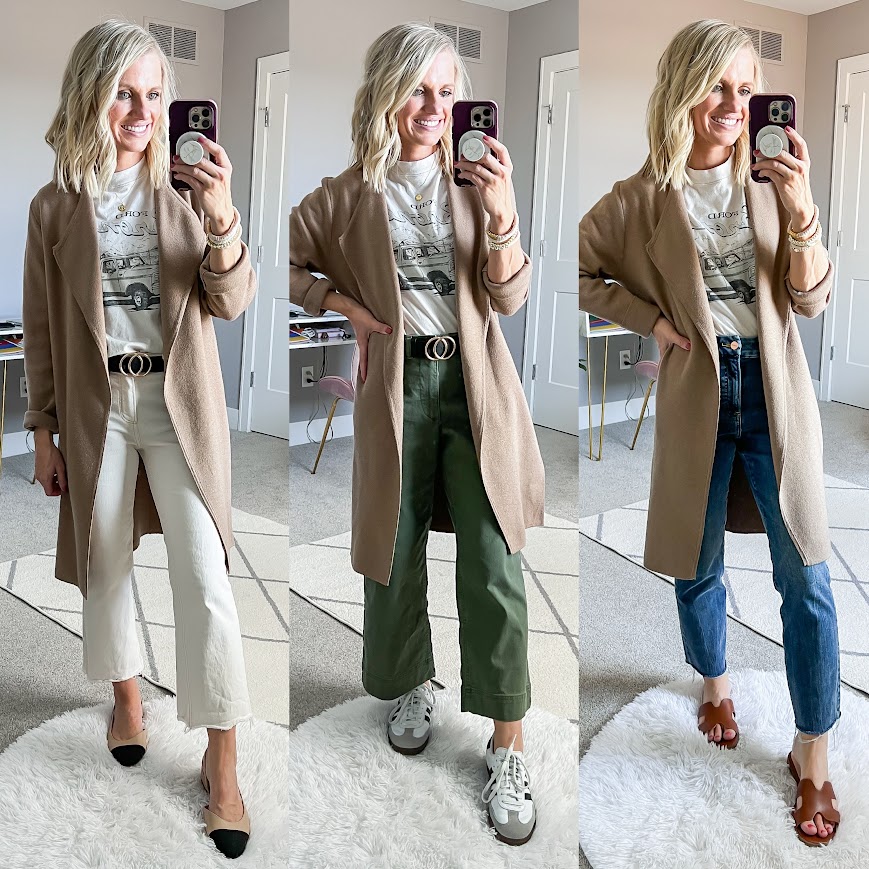 Mom spring capsule wardrobe with a graphic tee.
