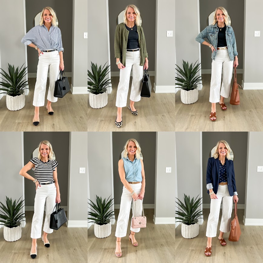 6 ways to wear Spanx Twill Cropped Wide-Leg Pants.