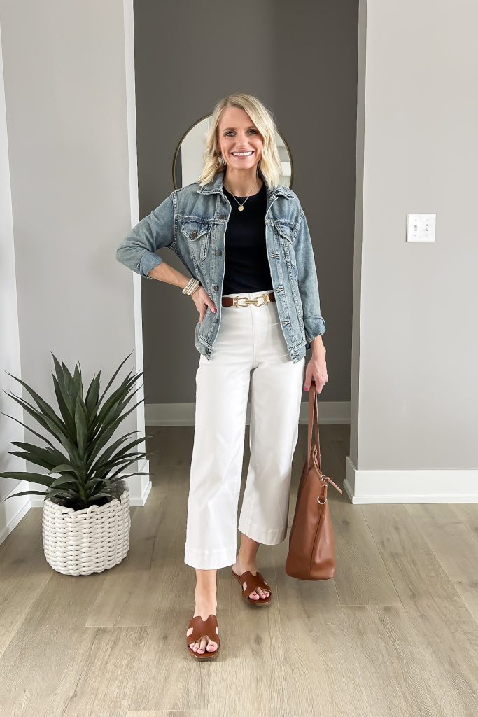 How to wear cropped wide leg pants at a petite.