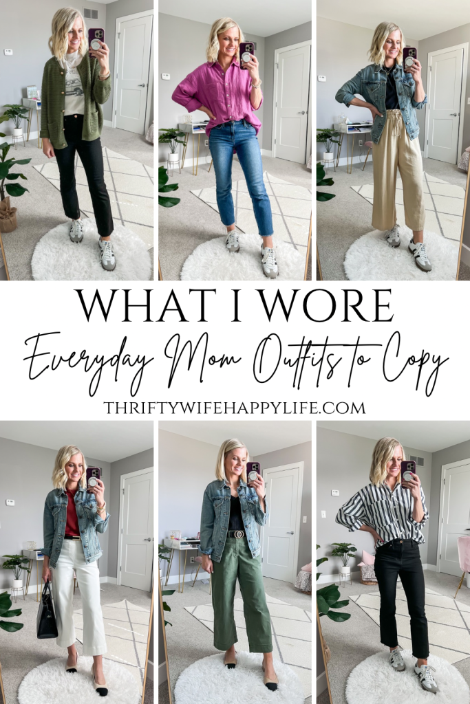 collage of Spring Mom Outfits to Copy
