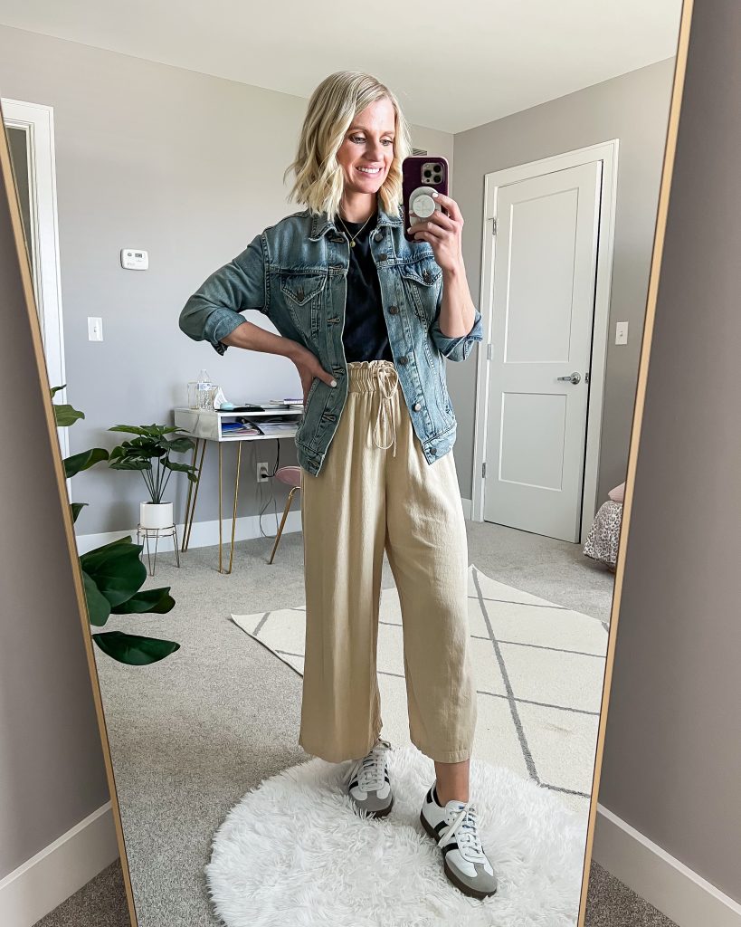 jean jacket with linen pants