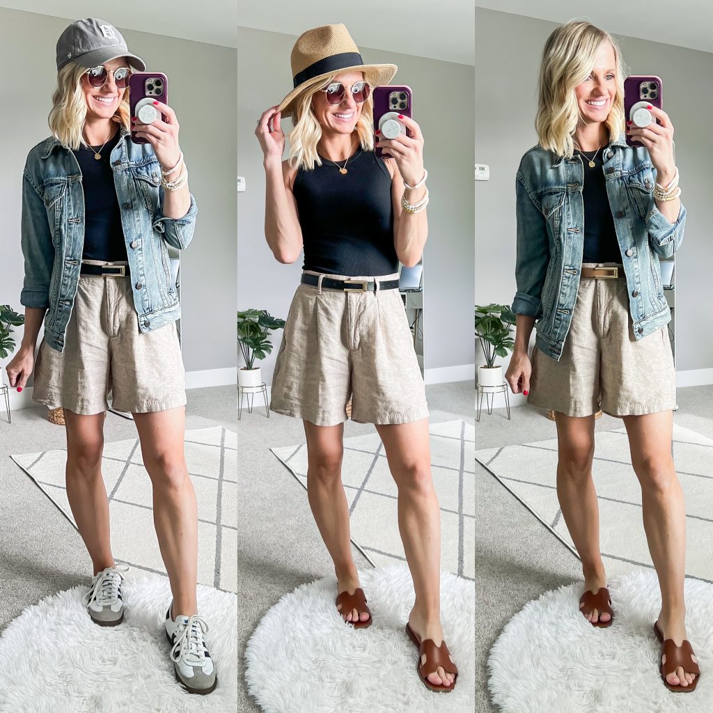 Summer Mom Capsule Wardrobe with black tank styled 3 ways