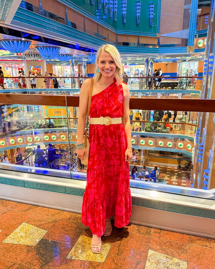 what to wear on a caribbean cruise one shoulder floral maxi dress