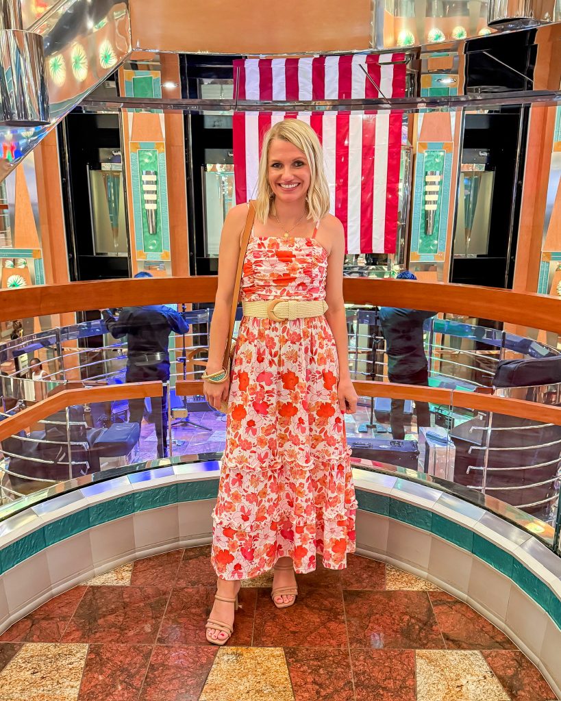 Caribbean cruise outfit ideas maxi dress with rattan belt