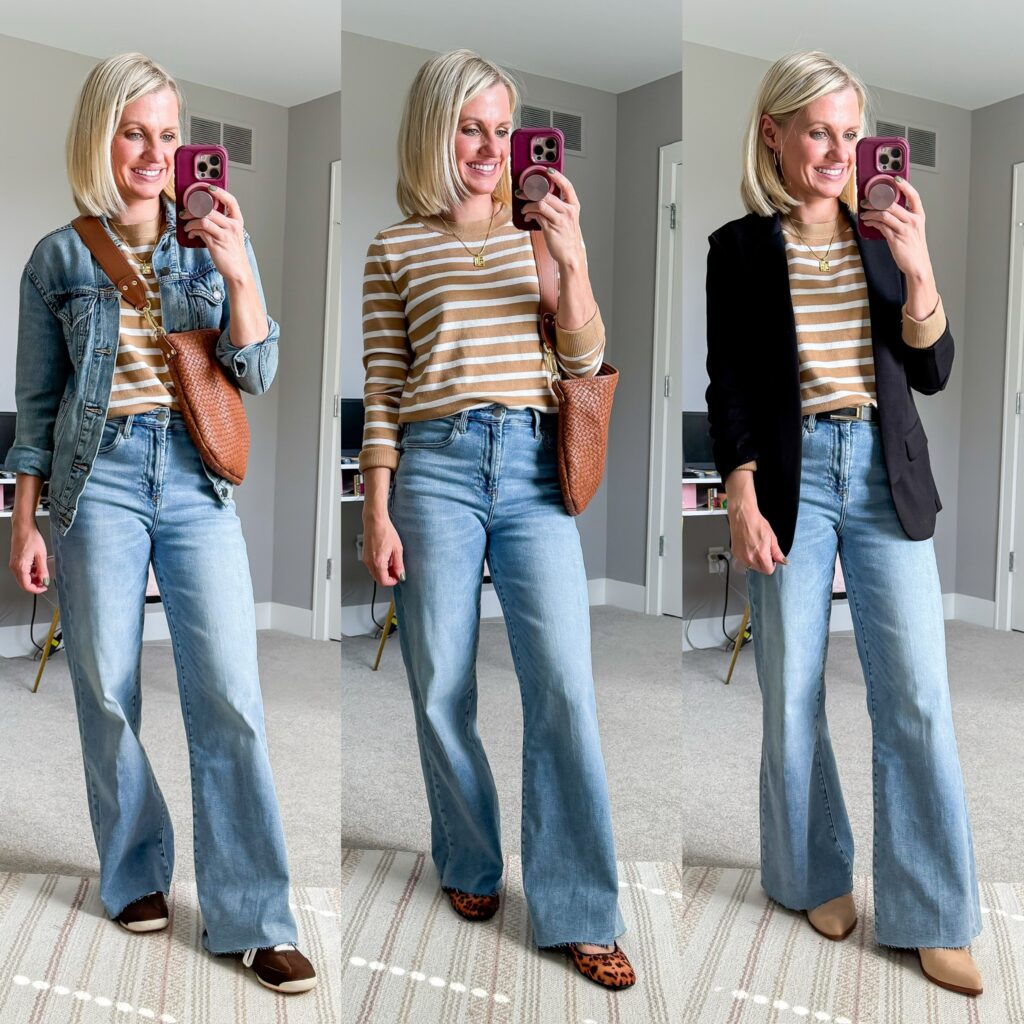 fall capsule wardrobe three was to style wide leg jeans for moms
