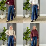 how to wear wide-leg jeans collage of four outfit ideas for women