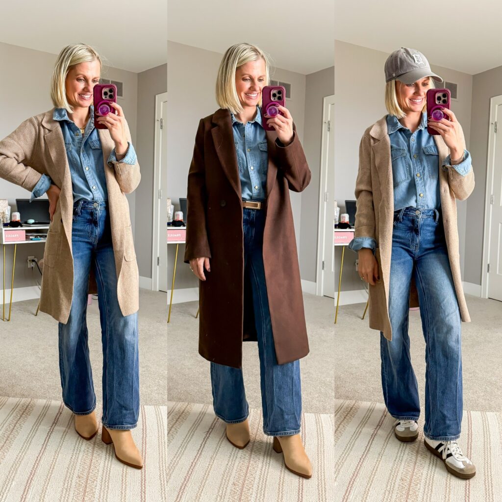 Mom Winter Capsule Wardrobe three denim outfit ideas for winter 2025