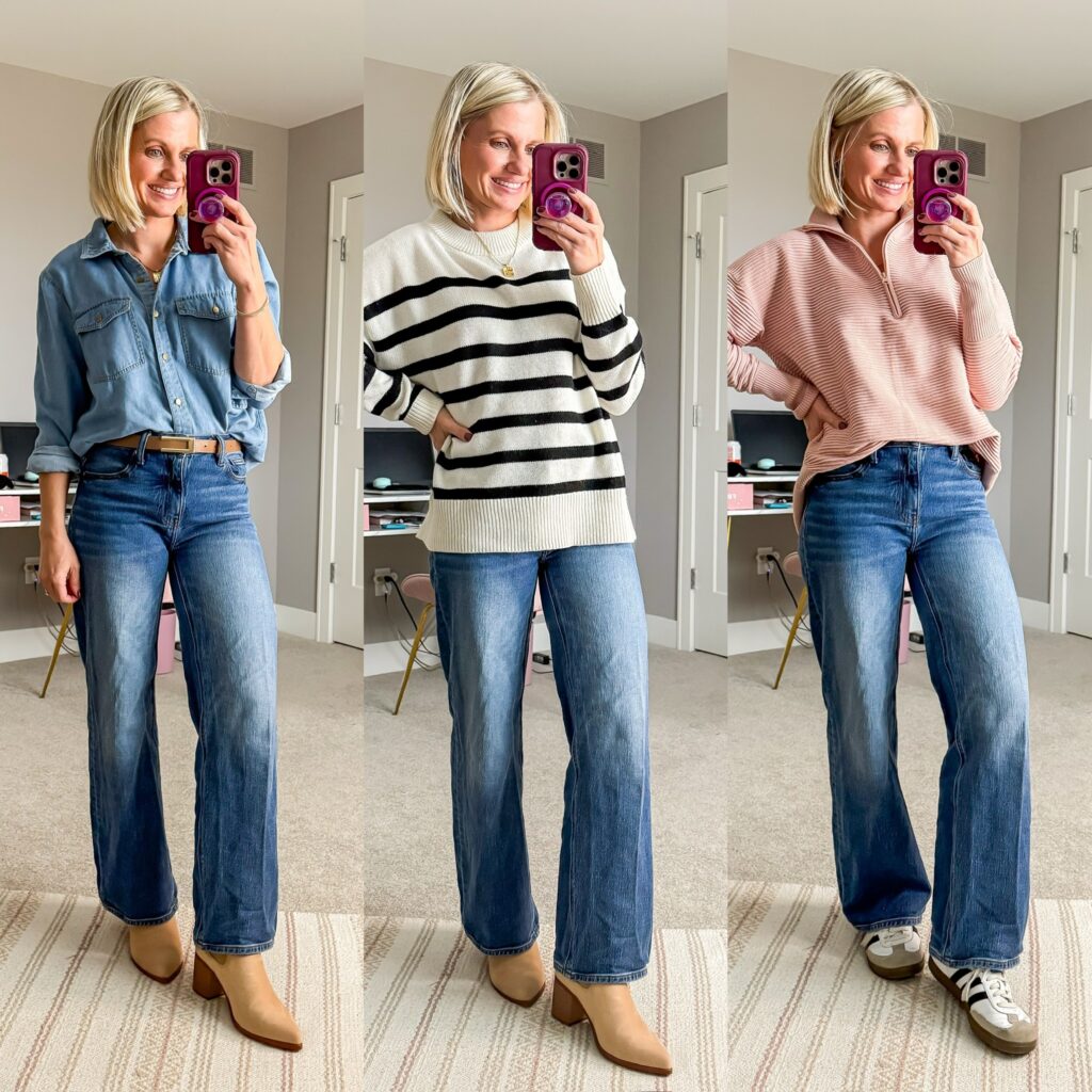 Mom Winter Capsule Wardrobe three winter outfits with jeans