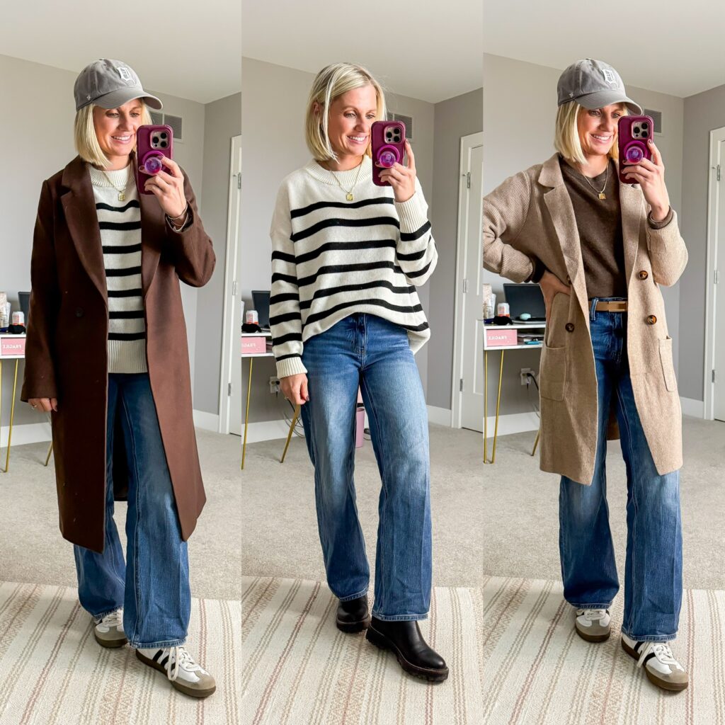 Mom Winter Capsule Wardrobe three outfit ideas with jeans