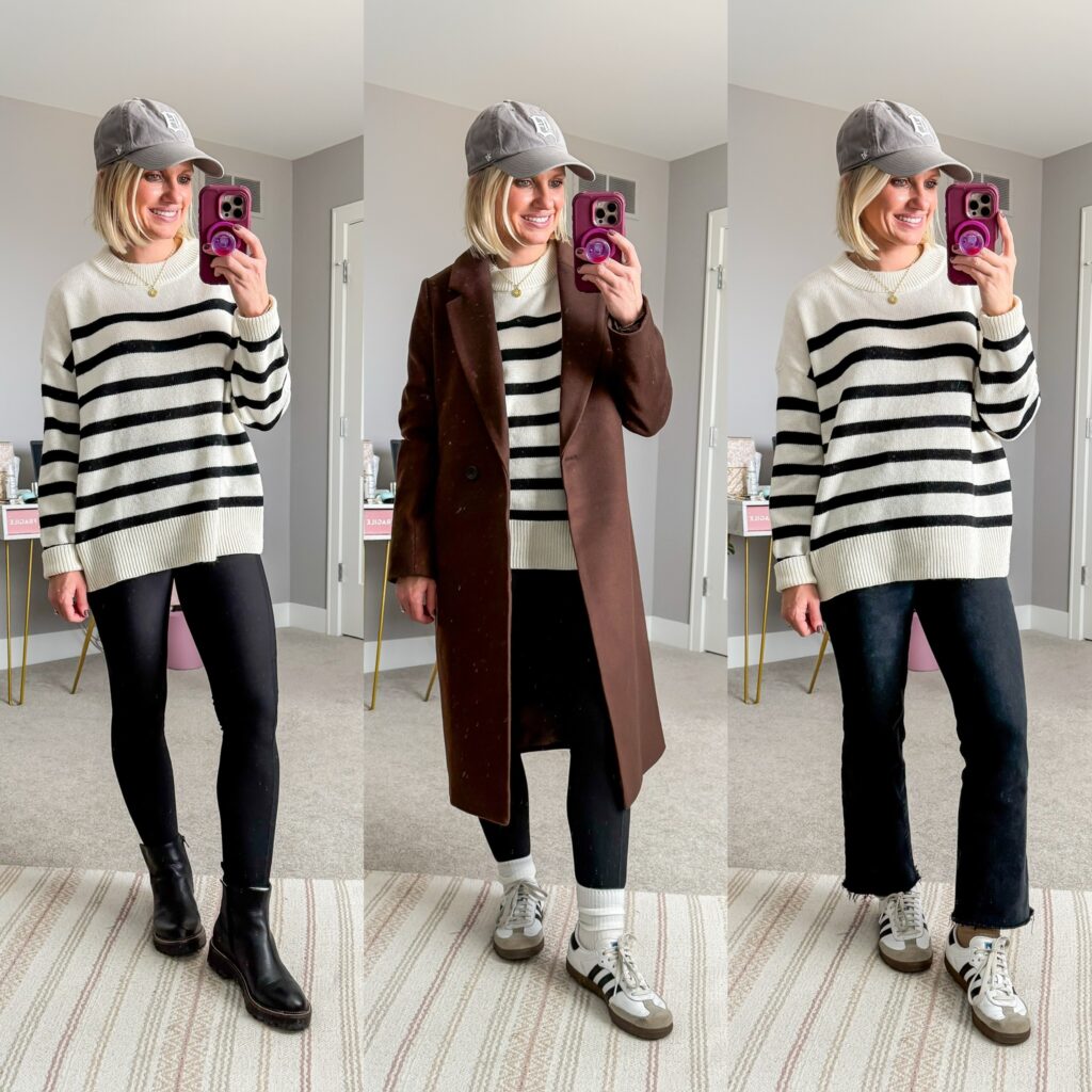 Mom Winter Capsule Wardrobe causal mom outfits with a baseball cap